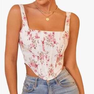 Floral Corset Crop Top Strap Boned Bustier Cute Zip Back Party Bodyshaper